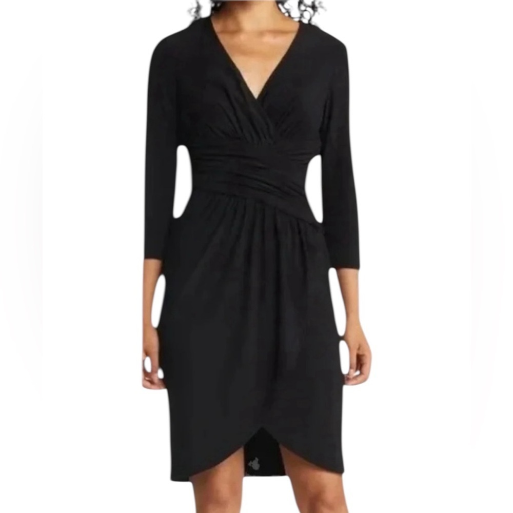 NWT Eliza J Surplice Wrap Jersey V Neck Dress Black Size 2